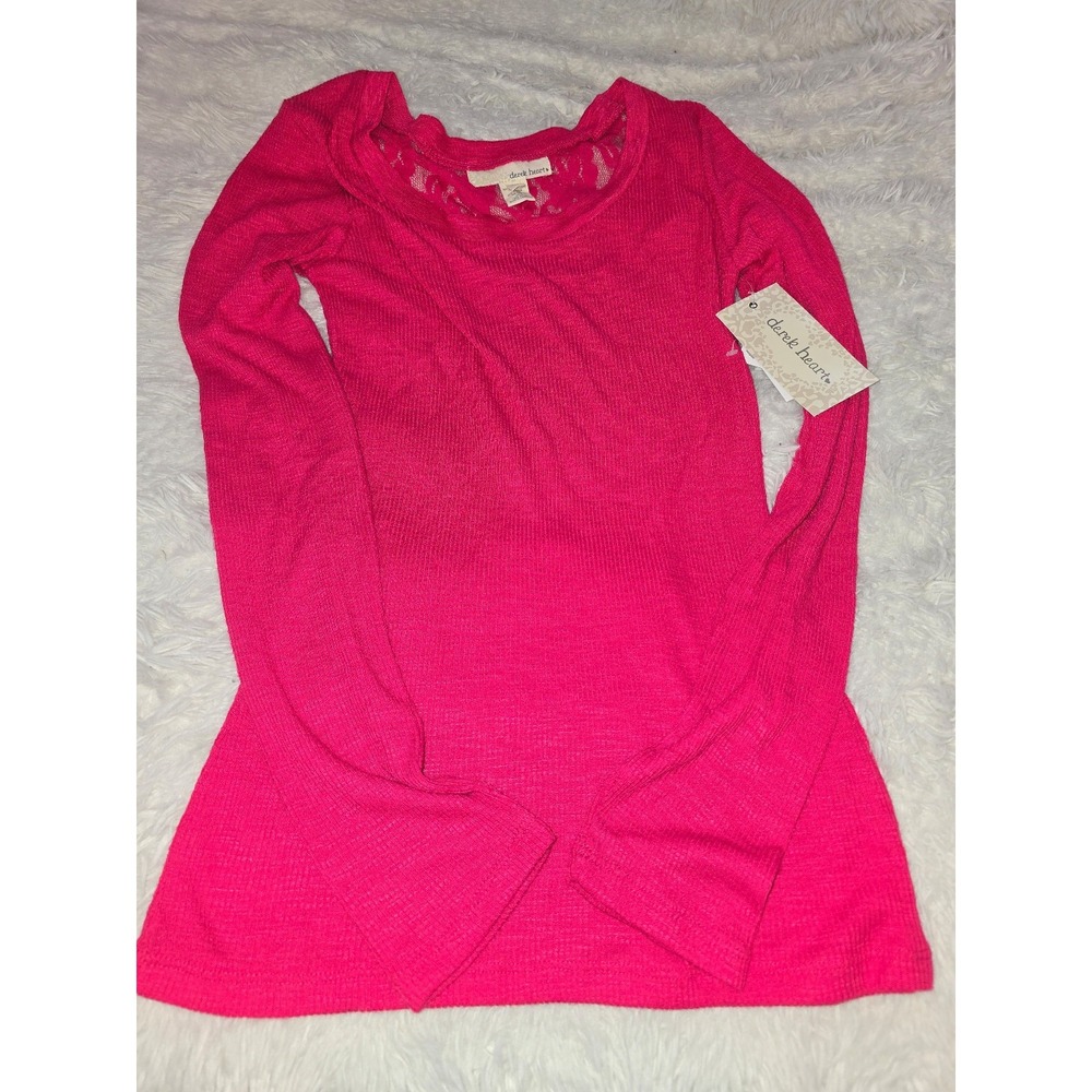 NWT Derek Heart Hot Pink Ribbed Knit Top with Floral Lace Back - Size M